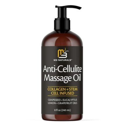 Anti Cellulite Massage Oil for Massage Therapy - Collagen and Stem Cell Skin Tightening Cellulite Cream for Women - 8 Fl Oz by M3 Naturals