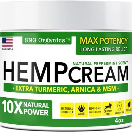 Super Natural Goods Hemp Cream (4oz) Hemp Oil & Arnica Cream - Joint Muscle Shoulder Hip Neck Knee & Back - Made in USA - Turmeric Menthol Rub