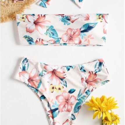 Split Tube Top Print Sexy Bikini