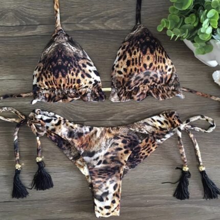 Skull leopard print split bikini