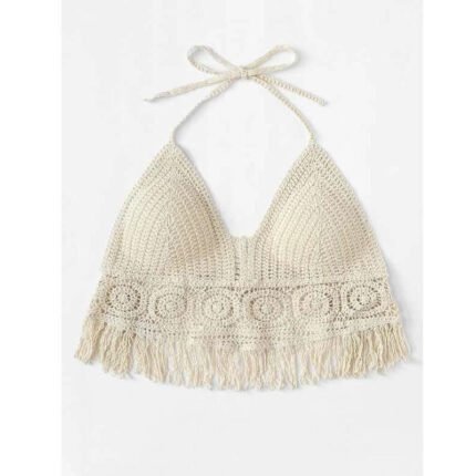 Halter Crocheted Cotton Women's V-neck Slim Fit With Chest