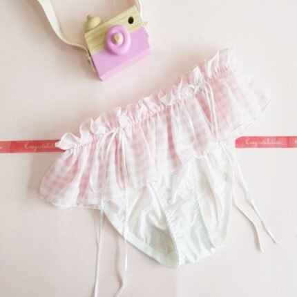 Retro Gingham Ribbon Umbrella Side GirlyThongs