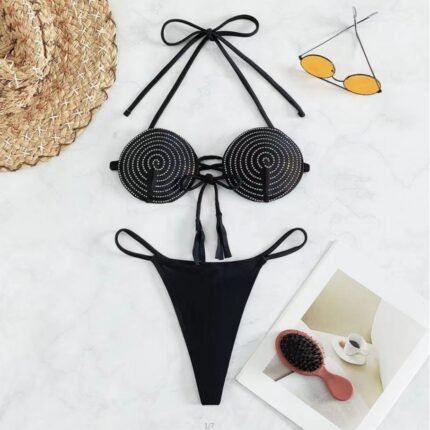 Personality Bandage Bikini Backless Hot Drilling