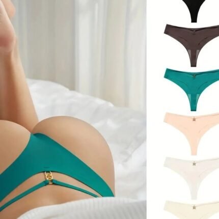 Thongs - Sexy Solid Color Nylon Knit Fabric V-Strings With Ring Detail - Hand Wash Only, No Dry Clean