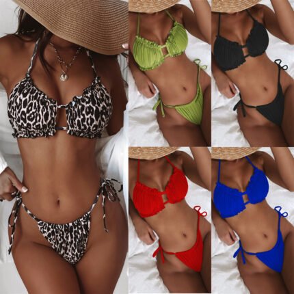 Split Solid Color Low Waist Bikini