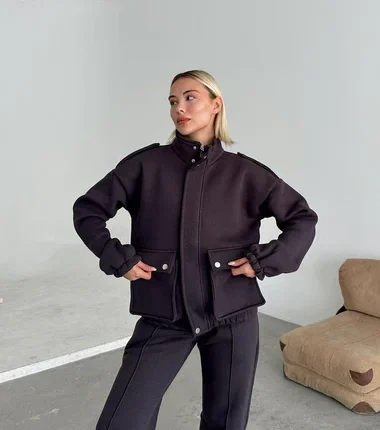 Mock Neck Cargo Pocket Winter Fleece Outfit