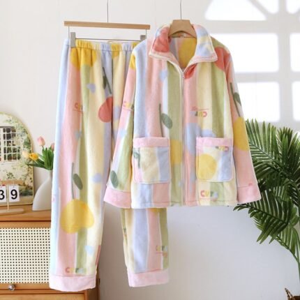 Women's Loose Flannel Fleece-lined Loungewear Suit