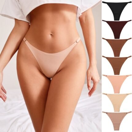 Seamless One-piece Low Waist Thongs Women's Cotton Crotch