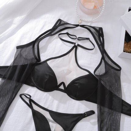 New product tulle pure desire perspective hanging neck band sleeves body sculpting sexy underwear split set