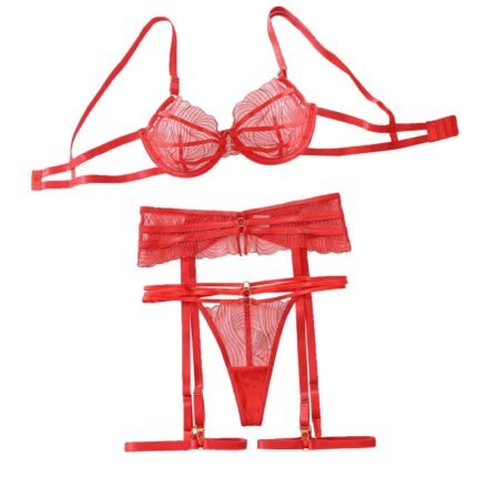 New red perspective embroidery gathering body sculpting adjustment sexy lingerie set
