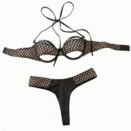 Three-point plaid split body sculpting neck sexy underwear set
